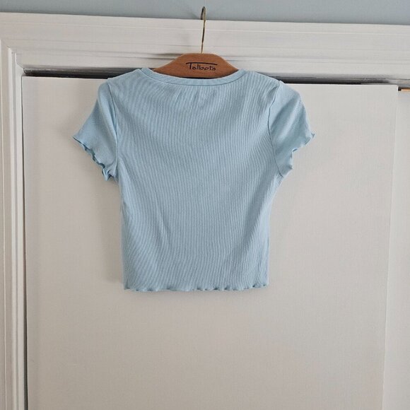 Aeeopstale Seriously Soft Ribbed Cropped Shrunken Light Blue Medium Tee Shirt - Picture 2 of 7